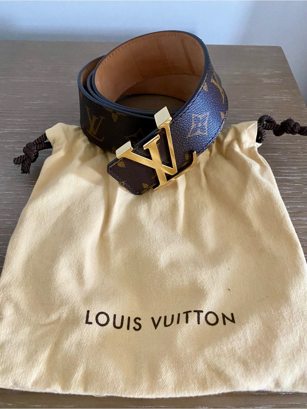 Louis Vuitton Brown Monogram Reversible Belt with Gold LV Buckle - Picture 2 of 2